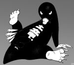 4_toes anthro anus balls cjk_character eulipotyphlan feet fizzpop flaccid genitals grey_background ground_dragon_(one-punch_man) hi_res looking_at_viewer male mammal mole_(animal) nude on_ground one-punch_man one_(manga) penis presenting signature simple_background sitting solo spread_legs spreading tail text text_on_body toes whiskers