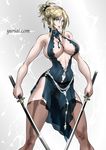  1girl blonde_hair breasts dress huge_breasts nina_williams no_bra solo tekken yuri_ai 