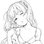  bangs eyebrows_visible_through_hair greyscale half-closed_eyes lineart long_hair looking_at_viewer lowres monochrome one_eye_closed original parted_lips simple_background solo twintails upper_body wavy_hair yoropa 