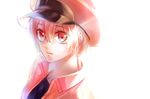  ae-3803 bou_(maimoca501) cabbie_hat hat hataraku_saibou light looking_at_viewer red_blood_cell_(hataraku_saibou) red_eyes red_hair short_hair simple_background solo uniform upper_body 