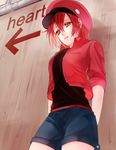  ae-3803 belt bou_(maimoca501) cabbie_hat hat hataraku_saibou jacket open_clothes open_jacket red_blood_cell_(hataraku_saibou) red_hair short_hair solo standing uniform wall 