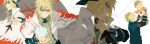  2boys blonde_hair closed_mouth coat energy_ball facial_mark green_jacket grey_hair highres jacket kunai lifting_person male_focus multiple_boys multiple_views namikaze_minato naruto_(series) short_hair user_tmsf7747 uzumaki_naruto weapon whisker_markings white_coat white_jacket 