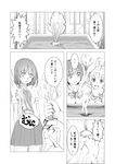  arched_back breasts comic greyscale hair_bobbles hair_ornament mandragora midriff monochrome multiple_girls navel original plant pot potted_plant skirt small_breasts stomach stuffed_animal stuffed_toy teddy_bear translated twintails yoropa 