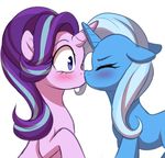  2017 blue_eyes blush duo equine eyelashes eyes_closed female female/female feral floppy_ears friendship_is_magic hair hi_res horn kissing long_hair mammal momomistress multicolored_hair my_little_pony simple_background starlight_glimmer_(mlp) trixie_(mlp) two_tone_hair unicorn white_background 