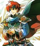  armor blue_eyes cape cosplay durandal_(fire_emblem) eliwood_(fire_emblem) eliwood_(fire_emblem)_(cosplay) fire_emblem fire_emblem:_fuuin_no_tsurugi fire_emblem:_rekka_no_ken fire_emblem_heroes headband highres holding holding_weapon ladykuki male_focus red_hair roy_(fire_emblem) solo sword weapon 