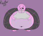 2025 6:5 absurd_res anthro belly belly_overhang belly_squish big_belly big_breasts big_butt big_tail black_bottomwear black_clothing black_nose black_pants black_sclera black_yoga_pants bottomwear bra breasts buckteeth butt chubby_cheeks clothing colored deep_navel digital_media_(artwork) female flat_colors front_view grey_body grey_bra grey_clothing grey_inner_ear grey_sports_bra grey_underwear hair hand_on_belly hand_on_own_belly hi_res huge_belly huge_breasts huge_butt huge_thighs hyper hyper_belly hyper_breasts hyper_butt hyper_thighs looking_down looking_down_at_self mammal morbidly_obese morbidly_obese_anthro morbidly_obese_female multicolored_body navel nipple_outline obese obese_anthro obese_female overweight overweight_anthro overweight_female pants pattern_bottomwear pattern_clothing pattern_pants pink_background pink_body pink_ears pink_hair reathe rodent sciurid short_stack signature simple_background smile solo sports_bra squish susie_(reathe) tail teeth thick_thighs tight_clothing tree_squirrel two_tone_body underwear white_eyes yoga_pants