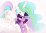  2016 blush cutie_mark duo equine eyelashes eyes_closed feathered_wings feathers female feral friendship_is_magic hair hi_res hooves horn long_hair mammal momomistress multicolored_hair multicolored_tail my_little_pony princess_celestia_(mlp) purple_eyes purple_feathers smile twilight_sparkle_(mlp) white_feathers winged_unicorn wings 