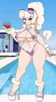 absurd_res alys_faiblesse_(zelripheth) ankle_tuft anthro arm_tattoo arm_tuft big_breasts big_butt blonde_hair breasts butt camel_toe canid canine canis clothing collar colored_nails container cup domestic_dog drinking_glass eyebrow_through_hair eyebrows eyewear eyewear_on_head female floppy_ears footwear gem glass glass_container glass_cup glasses glasses_on_head hair hi_res high_heels jewelry leg_tuft looking_at_viewer mammal nails navel necklace pearl_(gem) pearl_necklace ponytail poodle pool purple_eyes purple_nail_polish raised_tail shoes simple_background solo standard_poodle sunglasses sunglasses_on_head tail tail_tuft tattoo thong translucent translucent_hair tuft underwear wide_hips wine_glass wrist_tuft zelripheth