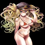  absurdres bikini blonde_hair breasts commentary_request granblue_fantasy hat highres large_breasts long_hair looking_at_viewer mahan monica_weisswind peaked_cap swimsuit twintails 