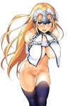  blue_eyes chain duplicate fate/apocrypha fate_(series) highres jeanne_d'arc_(fate) jeanne_d'arc_(fate)_(all) looking_at_viewer mikawaya navel pussy_juice 