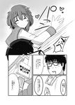  1girl ^_^ bruise_on_face closed_eyes comic drooling glasses greyscale hair_ornament hairclip highres ikazuchi_(kantai_collection) injury kantai_collection money monochrome school_uniform serafuku short_hair slapping smile translated wave_(world_wide_wave) 