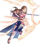  brown_eyes brown_hair fire_emblem fire_emblem_heroes fire_emblem_if fuji_choko full_body habaki headband highres katana kazahana_(fire_emblem_if) long_hair official_art open_mouth sandals solo sword teeth transparent_background tsuba_(guard) tsuka-ito tsuka_(handle) weapon 