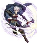  arrow blue_eyes boots bow_(weapon) cape dark_skin dark_skinned_male drawing_bow eyepatch fire_emblem fire_emblem_heroes fire_emblem_if full_body highres holding holding_arrow holding_bow_(weapon) holding_weapon hood hoodie looking_at_viewer male_focus official_art quiver solo tongue tongue_out transparent_background weapon white_hair yura_(ub4u) zero_(fire_emblem_if) 