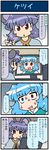  2girls 4koma :&lt; artist_self-insert blue_eyes blue_hair capelet comic commentary computer empty_eyes gradient gradient_background grey_hair hand_gesture heterochromia highres jewelry jitome keyboard keyboard_(computer) looking_at_viewer mizuki_hitoshi monitor multiple_girls nazrin pendant real_life_insert red_eyes shocked_eyes short_hair spoken_ellipsis sweat sweating_profusely tatara_kogasa touhou translated vest 