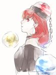 asakura_noi choker earth_(ornament) hat hecatia_lapislazuli long_hair looking_at_viewer moon_(ornament) polos_crown profile red_eyes red_hair solo touhou white_background 