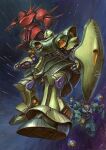  char's_counterattack commentary_request flying funnels_(gundam) geara_doga green_eyes gundam highres jagd_doga_gyunei_custom mecha mecha_focus mobile_suit neo_zeon no_humans one-eyed original pointing purple_eyes radio_antenna red_eyes redesign robot sazabi science_fiction shield space star_(sky) youkoumori 
