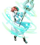  bob_cut boots dress fire_emblem fire_emblem:_monshou_no_nazo fire_emblem_heroes full_body hairband highres jewelry kaya8 maria_(fire_emblem) necklace official_art open_mouth red_eyes red_hair solo staff tiara transparent_background white_dress 