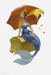  anthro armenfilm big_lips blue_eyes breasts coin deep_blue_sea_light_white_foam female fish_tail lips looking_at_viewer low_res marine merfolk olgadrebas solo umbrella water 