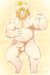  2016 3_toes 4_fingers anthro arm_hair armpit_hair asgore_dreemurr ball_tuft balls barefoot beard belly biceps biped bird&#039;s-eye_view black_eyes blonde_hair blush body_hair boss_monster caprine chest_hair claws crown digital_media_(artwork) erection eyebrows facial_hair feet glans goat hair hand_on_stomach happy_trail hi_res high-angle_view horn humanoid_penis king long_ears lying male mammal mature_male musclegut muscular muscular_male mustache navel nipples nude o-ro on_back open_mouth pecs penis pink_nipples plantigrade pubes royalty short_hair signature smile solo toe_claws toes undertale vein veiny_penis video_games white_balls white_belly white_claws white_horn white_penis 