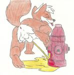  all_fours animal_genitalia anthro anus butt canine eyes_closed fire_hydrant hair hi_res hydrant male mammal peeing penis perineum raised_leg raised_tail rear_view sheath tongue tongue_out traditional_media_(artwork) unknown_artist urine 