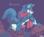  2017 anthro armband armlet back_muscles bent_over bergamo biceps biped black_nose blue_fur butt canine character_name clothed clothing digital_media_(artwork) dragon_ball dragon_ball_super erection fluffy fluffy_tail fur head_tuft humanoid_hands leaning leaning_forward legs_together looking_back low_res male mammal multicolored_fur muscular muscular_male outline outside pants pants_down partially_clothed penis pink_penis pixel_(artwork) portrait presenting presenting_hindquarters public raised_tail rear_view scarf ses_vanbrubles signature slit_pupils smile solo standing three-quarter_portrait topless two_tone_fur white_fur wolf yellow_sclera 