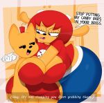 2025 2_horns 3barts 5_fingers abstract_background absurd_res anthro black_eyes blue_eyes bottomwear bovid breasts brown_body brown_fur caprine cleavage clothed clothing curvy_figure denim denim_bottomwear denim_clothing dialogue digital_drawing_(artwork) digital_media_(artwork) dress duo dynamite english_text explosives eyelashes female fingers fur hair hand_between_breasts hi_res horn huge_hips huge_thighs jeans lammy_lamb lipstick ma-san makeup mammal motion_lines mouse murid murine open_mouth open_smile pants parappa_the_rapper pink_lipstick red_clothing red_dress red_hair red_shirt red_t-shirt red_topwear rodent sheep shirt short_hair smile sony_corporation sony_interactive_entertainment strapless_clothing strapless_dress t-shirt text thick_thighs topwear um_jammer_lammy voluptuous voluptuous_anthro voluptuous_female wide_hipped_anthro wide_hipped_female wide_hips yellow_body yellow_fur