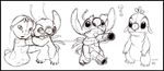  2007 3_toes 4_arms 4_fingers ? alien antennae buckteeth chest_tuft dipstick_antennae disney experiment_(species) fangs group head_tuft holding_object holding_weapon human leroy_(lilo_and_stitch) lilo_and_stitch lilo_pelekai mammal metros2soul multi_arm multi_limb muumuu plasma_rifle reuben signature simple_background sketch small_tail stitch teeth toes traditional_media_(artwork) tuft url watermark weapon white_background 