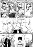  5girls artoria_pendragon_(all) artoria_pendragon_(lancer) bb_(fate)_(all) bb_(fate/extra_ccc) breasts cleavage_cutout comic engrish fate/extra fate/extra_ccc fate/grand_order fate_(series) fujimaru_ritsuka_(male) gameplay_mechanics gawain_(fate/extra) greyscale hair_over_one_eye hamitamako large_breasts long_hair mash_kyrielight monochrome multiple_boys multiple_girls o-ring o-ring_top passion_lip ranguage short_hair sidelocks smile translated underbust uniform xuanzang_(fate/grand_order) 