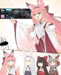  1boy 4girls @_@ absurdres animal_ear_fluff animal_ears animal_on_head azur_lane black_hair blush bow chinese_commentary chinese_text commander_(azur_lane) facial_mark flower flying_sweatdrops fox_ears fox_girl fox_tail green_eyes hair_bow hair_flower hair_ornament hairband hanazuki_(azur_lane) harutsuki_(azur_lane) hat highres hikimayu japanese_clothes kimono multiple_girls on_head peaked_cap pink_hair rabbit_ears rabbit_girl red_bow red_hairband shimakaze_(azur_lane) stenerwg suzutsuki_(azur_lane) tail teardrop_facial_mark white_hair white_kimono yellow_eyes 