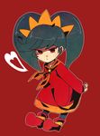  arms_behind_back asatami_(pixiv6025254) ashley_(warioware) bangs big_hair black_hair black_legwear closed_mouth commentary_request dress flat_chest full_body hairband heart long_hair long_sleeves looking_at_viewer neckerchief orange_hairband orange_neckwear outline pantyhose red_background red_dress red_eyes red_footwear shoes simple_background skull solo standing twintails warioware white_outline 