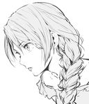  baba_konomi bangs braid close-up commentary enami_katsumi eyebrows_visible_through_hair face from_side greyscale hair_over_shoulder highres idolmaster idolmaster_million_live! lips long_hair looking_afar monochrome parted_lips profile simple_background single_braid sketch solo white_background 