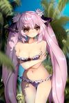  bare_shoulders blush breasts brown_eyes character_request cleavage closed_mouth collarbone copyright_request eyebrows_visible_through_hair highres large_breasts long_hair looking_at_viewer navel pink_hair shiro_hougyoku solo twintails very_long_hair 