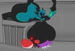  3_toes 4_ears 4_fingers absurd_res anthro areola avali avian beepunz between_breasts big_areola big_breasts big_nipples black_body black_breasts black_claws black_clothing black_ears black_feathers black_hat black_headwear black_inner_ear black_legs black_outfit black_overalls black_sclera black_shirt black_tail black_topwear blep blue_body blue_ears blue_eyes blue_feathers blue_hair blush bodily_fluids breasts breasts_hanging cephalopod claws clothed clothed_anthro clothed_male clothing coleoid crossed_arms decapodiform duo eyewear feather_hair feathers feet female female_anthro fingers glasses green_body green_feathers grey_background hair hanging_breasts hat headgear headwear herm_(lore) hi_res huge_breasts hyper hyper_breasts lactating larger_anthro larger_female larger_nude looking_at_another lying male male_anthro marine milk mollusk multi_ear nipples non-mammal_areolas non-mammal_breasts non-mammal_nipples nude nude_anthro nude_female octin_(beepunz) on_front overalls pseudo_hair purple_areola purple_nipples purple_tongue ralena/ralaku red_body red_eyes red_hair red_skin round_glasses shirt simple_background size_difference smaller_anthro smaller_clothed smaller_male squid suction_cup_(anatomy) tail toe_claws toes tongue tongue_out topwear wingless_avian 