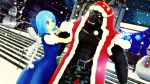  2018 3d_(artwork) abs anthro blue_eyes blue_hair breasts christmas cirno clothing crossover demon digital_media_(artwork) dress fairy feline female hair holidays horn humanoid ice krampus_(housamo) male malicekira mammal moon muscular muscular_male open_mouth pecs ribbons smile snow snowman tokyo_afterschool_summoners touhou video_games 