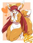  &lt;3 2017 antennae anthro big_breasts big_ears big_thighs biped black_nose border breasts canine chest_tuft clothing countershade_face countershade_torso countershading digital_drawing_(artwork) digital_media_(artwork) dipstick_tail double_v_sign ear_tuft eyelashes featureless_crotch female fluffy fluffy_tail fox front_view full-length_portrait fur gloves_(marking) hair hanging_breasts head_tilt hime_cut huge_breasts humanoid_hands inner_ear_fluff japanese kemono kneeling legs_together legwear long_hair long_tail looking_away mammal markings multicolored_fur multicolored_tail nipples nude orange_background orange_fur orange_tail orange_theme outside_border pink_nipples plantigrade portrait purple_eyes red_hair ryo_agawa simple_background slim small_waist smile socks solo tuft two_tone_fur url v_sign watermark white_border white_countershading white_fur white_socks 