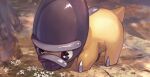  animal_focus commentary flower no_humans nostrils official_art pokemon pokemon_(creature) pokemon_focus pokemon_tcg shieldon so-taro solo third-party_source white_flower 