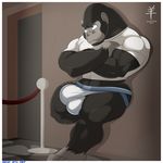  2017 4_toes aaron_(artist) against_wall anthro ape ash_metcalf barefoot biceps big_muscles biped black_fur blue_eyes border building bulge clothed clothing crossed_arms detailed_background digital_media_(artwork) front_view frown full-length_portrait fur gorilla grey_skin hi_res jockstrap male mammal manly muscular muscular_male pepsi_(fa) portrait primate shirt signature solo standing t-shirt toes underwear white_border white_bottomwear white_clothing white_shirt white_topwear white_underwear 
