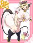  agawa_ryou animal_ears bare_shoulders bell bell_collar black_footwear blonde_hair boots breasts brown_eyes collar copyright_request covered_navel covered_nipples cow_ears cow_tail gigantic_breasts high_heels horns leaning_forward lips nipple_clamps plump puffy_nipples see-through short_hair signature solo tail thick_thighs thighs wide_hips 