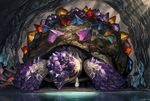  amethyst animal arizuka_(13033303) cave closed_eyes crystal gem grey_hair original oversized_animal tortoise turtle water white_hair 