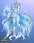  1girl adjusting_hair alolan_ninetales animal_ears artist_name blonde_hair blue_background blue_eyes breasts claws english erection fang feet full_body furry futanari gradient gradient_background half-closed_eyes hands_up highres knotted_penis large_breasts looking_to_the_side multiple_tails navel ninetales nipples no_humans nude open_mouth orange_background patreon paws penis personification pokemon pokemon_(creature) pokemon_sm satsukii simple_background smile solo standing standing_on_one_leg tail teeth testicles text uncensored watermark 