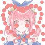  1girl absurdres bare_shoulders beret blue_bow blue_bowtie blue_choker blue_dress blue_sleeves blush_stickers bow bowtie brooch bubbly_voyage_(infinity_nikki) chinese_commentary choker closed_mouth collarbone collared_dress commentary_request detached_sleeves dress eyelashes frilled_choker frilled_sleeves frills gusangyin hair_intakes hair_rings hat hat_bow hat_ornament heart highres holding infinity_nikki jewelry light_blush medium_hair nikki_(nikki) nikki_(series) pink_eyes pink_hair short_sleeves sidelocks simple_background smile solo star_(symbol) star_brooch star_hat_ornament strapless strapless_dress surprised upper_body white_background white_hat 