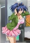  00s 1girl bare_legs bashoku_youjou blue_hair breasts cleavage dress female hair_ornament happy ikkitousen large_breasts navel purple_eyes short_twintails smile solo twintails 