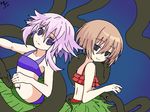  2girls blanc blue_eyes brown_hair hypnosis multiple_girls neptune_(choujigen_game_neptune) neptune_(series) purple_eyes purple_hair short_hair smile snake swimsuit 