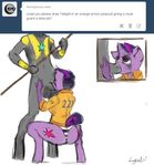  anthro ask_blog balls clothing crouching duo english_text equine erection faceless_male fellatio female friendship_is_magic horn jumpsuit male male/female mammal my_little_pony oral royal_guard_(mlp) running_mascara sex sketch tears text tsudamaku tumblr twilight_sparkle_(mlp) unicorn 
