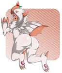  2017 anthro blush fluffy fur girly hi_res looking_at_viewer looking_back mammal mega_absol mega_evolution nintendo open_mouth paws pok&eacute;mon simple_background solo video_games white_fur zzvinniezz 