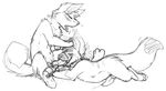  anthro anthro_on_anthro balls black_and_white blush canine digital_media_(artwork) digitigrade dog duo erection eyes_closed fellatio hand_on_head hi_res knot lying male male/male male_penetrating mammal monochrome on_front oral oral_penetration panting penetration penis precum semi-anthro sex shallow_penetration side_view sitting sketch tenchi-outsuno toe_curl tongue tongue_out 