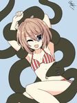  1girl blanc blue_eyes brown_hair hypnosis neptune_(series) one_eye_closed short_hair smile snake swimsuit 