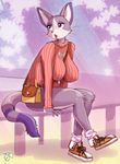  anthro bag big_breasts breasts cat clothed clothing feline female huge_breasts mammal melonleaf sitting solo 