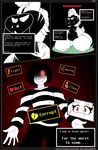  2017 anthro big_breasts boss_monster breasts caprine chara_(undertale) clothing duo english_text eyes_closed female fight gin-blade goat grass holding_breast huge_breasts human kneeling mammal monochrome red_eyes smile solo_focus text thick_thighs toriel torn_clothing undertale video_games voluptuous wide_hips 