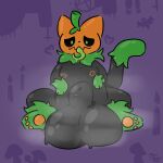 2025 absurd_res animal_genitalia areola balls big_balls bodily_fluids erinthebat feet feral fully_sheathed genitals grey_body halloween hi_res holidays huge_balls hyper hyper_balls hyper_genitalia looking_at_sheath male musky_balls musky_feet musky_sheath orange_face pawpads plant presenting_balls presenting_sheath pumkat sheath signature solo spread_legs spreading sweat sweaty_balls sweaty_feet sweaty_genitalia sweaty_sheath tail tongue tongue_out